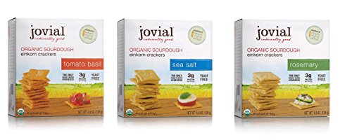 Jovial Einkorn Sourdough Crackers | Rosemary | Tomato Basil | Sea Salt | USDA Certified Organic | Non-GMO | High Protein | No Added Sugar | Yeast-Free | Made in Italy | 4.5 oz Each