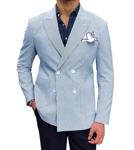 SUZHIMO Mens Seersucker Sports Coat Summer Jacket Leisure Seersucker Blazer for Men Beach Wedding Blazer