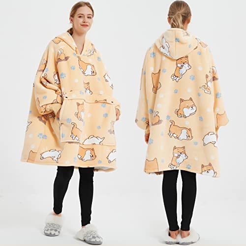 Image of KFUBUO Wearable Blanket Hoodie for Adults With Pocket All Patterns Dog | Sherpa, Fuzzy Blanket Hoodie, Oversized Sweatshirt Blanket, Kangaroo Pouch, Gifts for Mom, Cozy Gifts