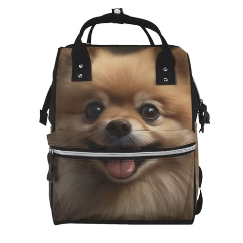 Sac à dos à langer pour femme de grande capacité avec motif Poméranie décontracté