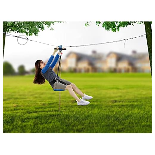 JOYMOR 118ft Zipline Kit, Backyard Zip Line with Detachable Trolley, 304 Stainless Steel Cable, Gear Bungee Brake Block System, Adjustable Safe Belt and Seat(118ft)