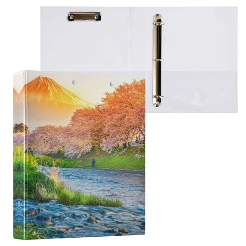 リングファイル ルーズリーフ バインダー a4 富士山 日本 風景 絵画 桜 Dリング 3穴 200枚収納 クリップ&収納ポケット付き 書類整理 事務用品