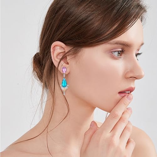 Teardrop Crystal Dangle Drop Earrings for Women Colorful Flower Chandelier Iridescence Cubic Zirconia Vintage Statement Wedding Earrings Mom Wife Prom - Image 3