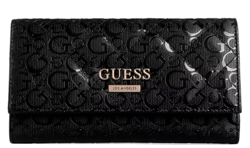 GUESS Women's Quilted Shiny Logo Slim Wallet Clutch Bag - Black
