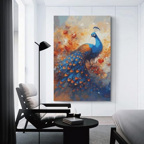 Toile murale paon 60x90 cm decoration suspendue salon - 3