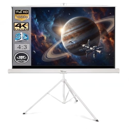 Image of TONZO 120 Inch Tripod Projector Screen with Stand 6ft(H)*8ft(W), 4:3 Ratio Projection Screen with Adjustable Stand, Indoor & Outdoor Wrinkle Free White Matte Fabric Projection Screen for Home & Office