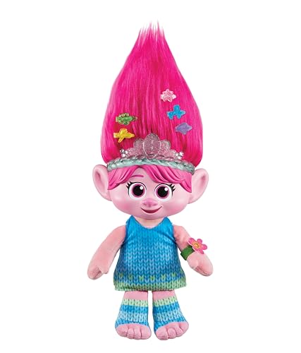 Mattel Trolls 3, Peluche Poppy Surprise avec 2 Hair Pops et 3 Accessoires, Avec Lumières Et Sons,...