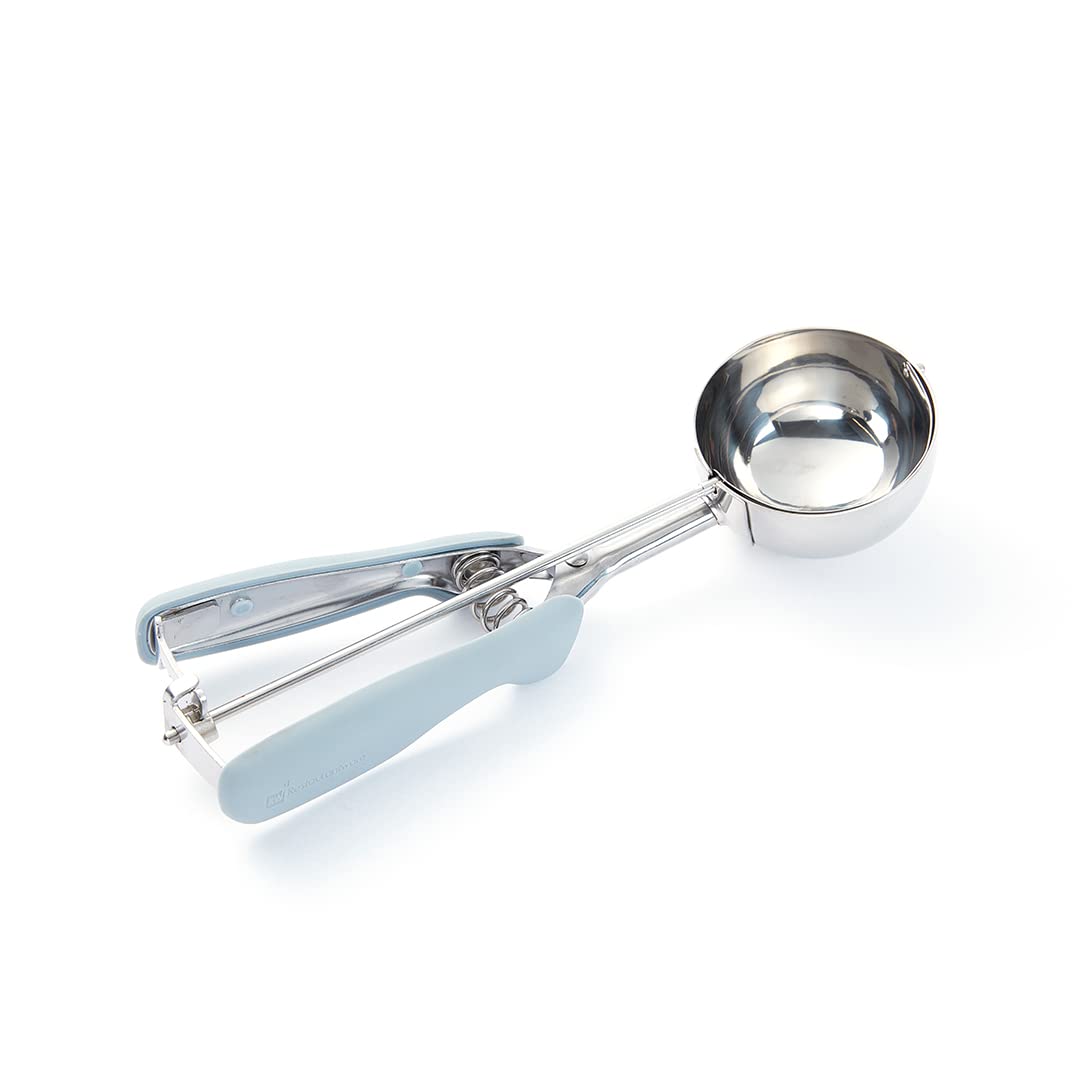 Restaurantware Comfy Grip - Cuchara de helado de 4 onzas, 1 cuchara de bola de melón con resorte, hoja integrada #8, bola de galletas de acero inoxidable, color gris, apta para lavavajillas,