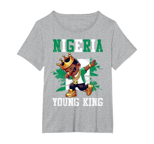 Nigeria Young King Nigerian Boy African Proud Nigerian Flag T-Shirt, Women's Plus, Heather Grey, 6X
