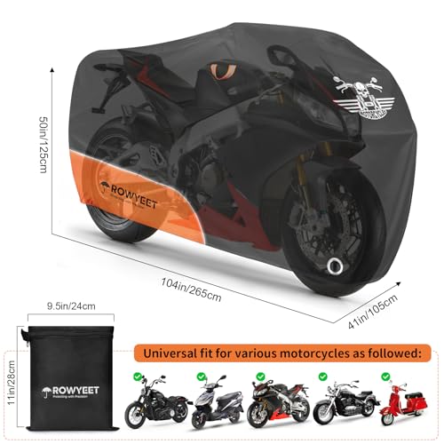 Rowyeet Z24090301 Motorcycle Cover Waterproof Outdoor Storage With Lock-Holes, Zipper Storage Bag & Night Reflective Design, All Season Protection Powersports Vehicle Covers Fits Up To 104 Inch Motorcycles thumb #1