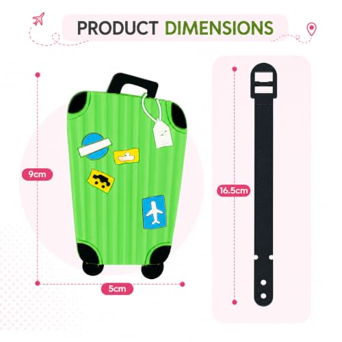 Image of Pack of 5 Luggage Tags | Suitcase Luggage Tag | Travel ID Label Multiple Colors Silicone with Strap Name Address Card Holder for Travel School