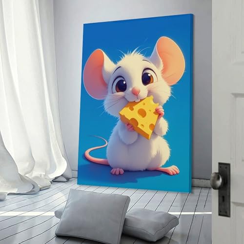 Dibujo de queso moderno en lienzo de ratón de acuarela para colgar en habitaciones infantiles 3