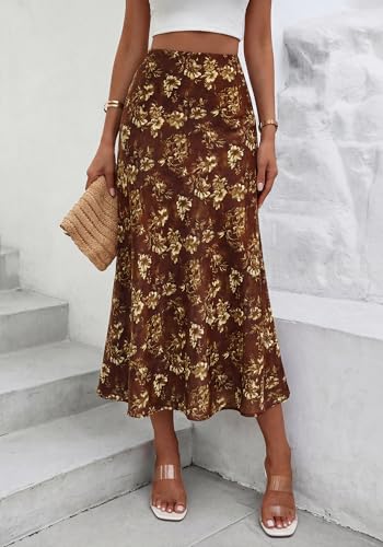 Image of BTFBM Satin Skirts for Women Trendy 2026 Summer Fall | High Waisted A-Line Leopard Print,Floral Print, Business Casual,Cocktail,Wedding Guest,Long Silk Midi Skirt