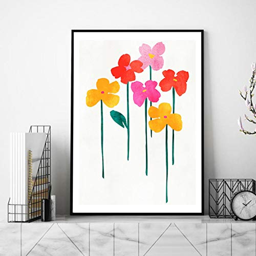 Peinture toile fleurs heureuses solution deco murale rapide pour grand cadre 50x70