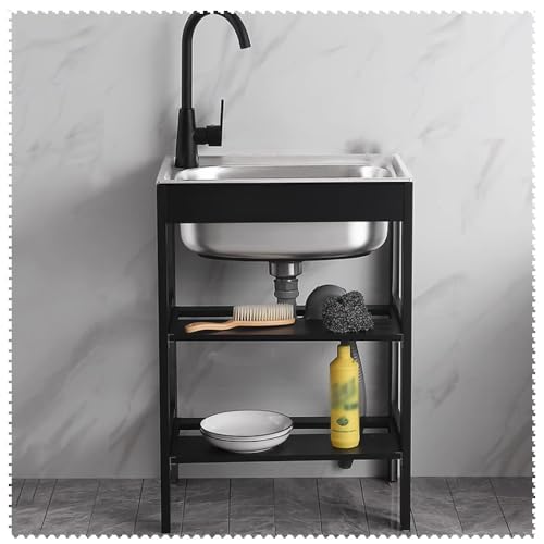 NILZA Lavello Cucina 1 Vasca Lavandino da Esterno Autoportante Lavelli Commerciale, Lavello da Cucina in Acciaio Inox Lavatoio da Esterno con Staffa (Size : 38x32cm(15x13in))