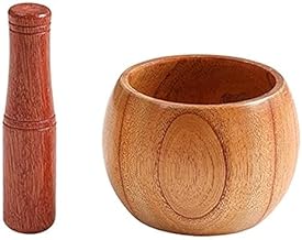 Electroglowi Wood Pestle and Mortar Bowl Set Guacamole Bowl Shell Garlic Pepper Press Mincer Grinder Chopper Crusher Molcajete Mix Kitchen Tool - Natural Wood