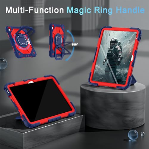 Image of Auizotl Case for iPad (A16) 11th /10th Generation 11.0 /10.9 Inch with Screen Protector /360 Rotating Stand /Shoulder Strap /Pencil Holder,Military Grade Shockproof iPad Case 10th Generation,Navy Red