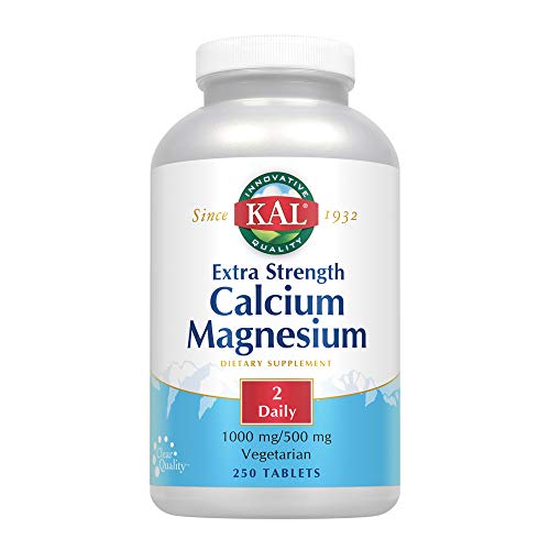 Kal Extra Strength Calcium Magnesium | 1000Mg/500Mg | Healthy Bones, Teeth, Nerve & Muscle Support | Rapid Disintegration | Vegetarian | 250 Tablets #TOP27
