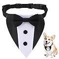 Dog Tuxedo and Bandana Set Wedding Bandana Collar with Bow Tie Adjustable Dog Tuxedo Suit Formal Dog Costumes Pet Party Tux for Small Medium Large Dogs Pets(Small: Neck 12.5”-21”)