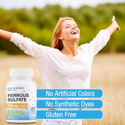 P Puregen Labs FERSO4 Puregen Labs Ferrous Sulfate 325 Mg (65 Mg Elemental Iron) High Potency Iron Supplement thumb #2