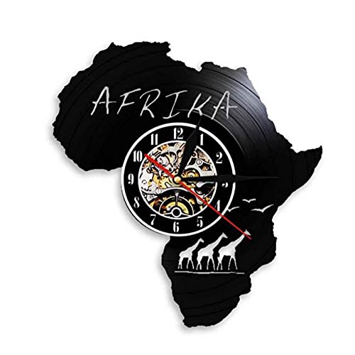 Jklmzyt African Vinyl Record Wall Clock Home Decor Art Wall Hanging Watch Unique Modern Africa Map Silhouette Clocks With Led Lighting #TOP4