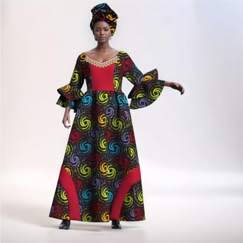 Image of iooiooi Womens African Print Party Maxi Dress Ankara Long Dress & Headwrap