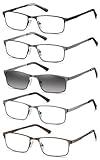 EYECEDAR 5 Pack Reading Glasses Men Ultra-thin Metal Frames Spring Hinges Readers for Men 2.0
