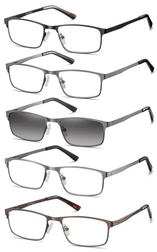 EYECEDAR 5 Pack Reading Glasses Men Ultra-thin Metal Frames Spring Hinges Readers for Men 2.0