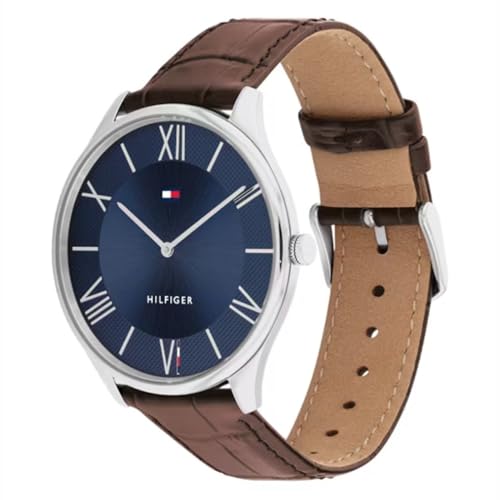 Image of Tommy Hilfiger Becker Quartz Basic Slim Navy Dial Brown Leather Strap Analog Watch for Men