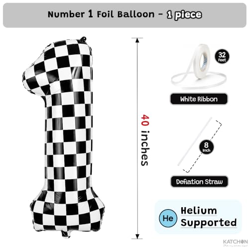 Image of Katchon, Checkered Number 1 Balloon - 40 Inch For 1st Birthday Decorations
