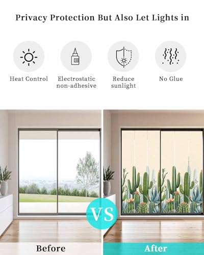 Película de privacidad para ventana con diseño cactus 17.7x39.3 in miniatura 6