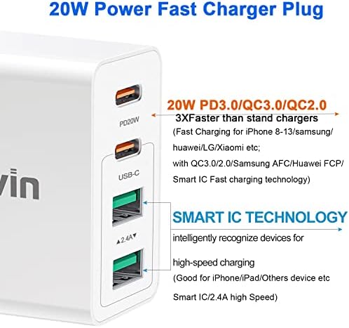 USB C Plug,40W Multi USB and C Fast Charger Plug for Apple New iPhone Charger Plug USB C,4 Port Dual USB and Type C Plug Adaptor UK for iPhone 14/14 Pro/14 Pro Max/13/13 Pro/12/11/XS/XR/8/iPad/Samsung