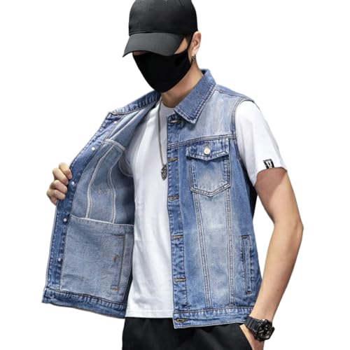 Men's Denim Vest Sleeveless Jacket Slim Fit Vintage Casual Summer Jean Vest