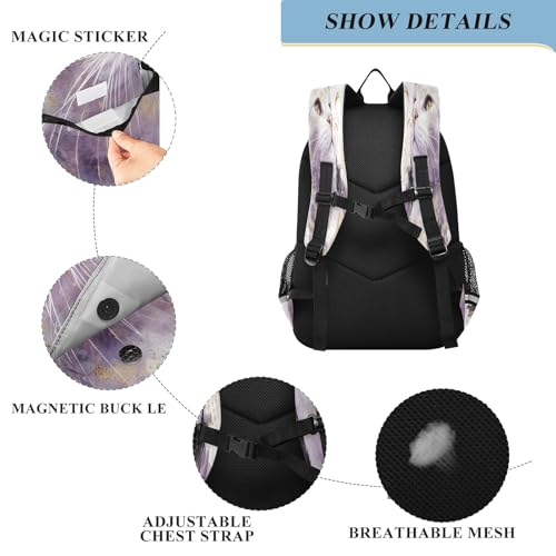 Kids Backpacks School Daypack College Bag Bookbag for Boys Girls Purple Flowers White Cat3