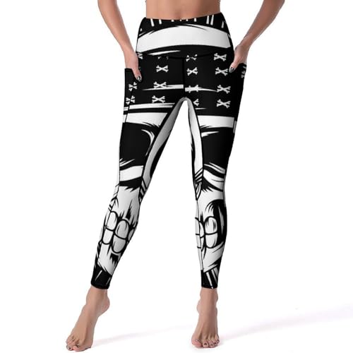 Legging yoga crâne floral confortable anti-glisse sport taille haute S