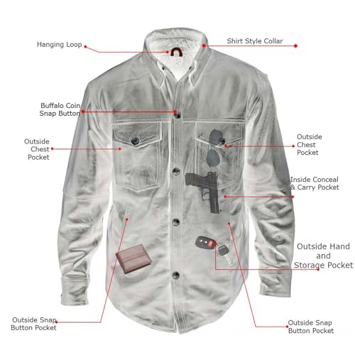 Milwaukee Leather Men's Premium Leather Casual Biker Rider Shirt w/Vintage 5 Cent Buffalo Buttons - Large4
