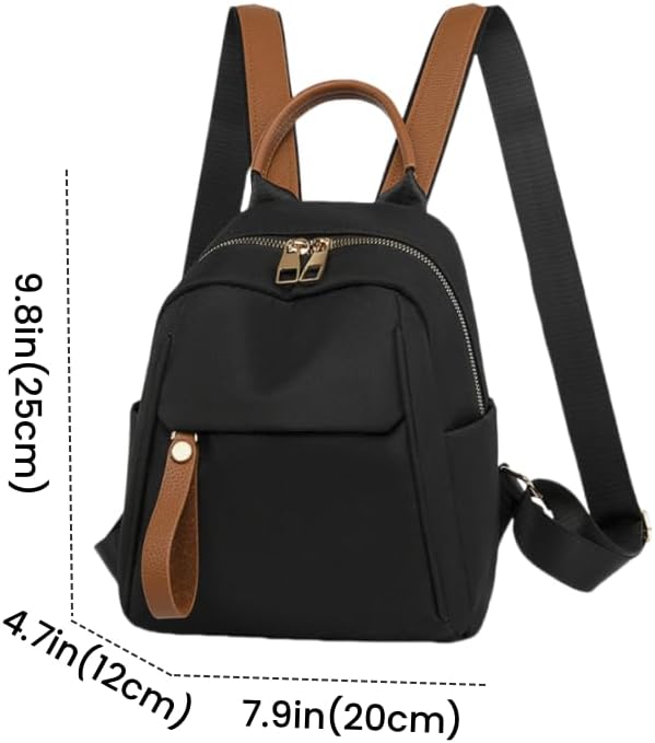 FUNSEED Mini Backpack for Women, Casual Lightweight Oxford Cloth Shoulder Bag for Daily Use (Black)