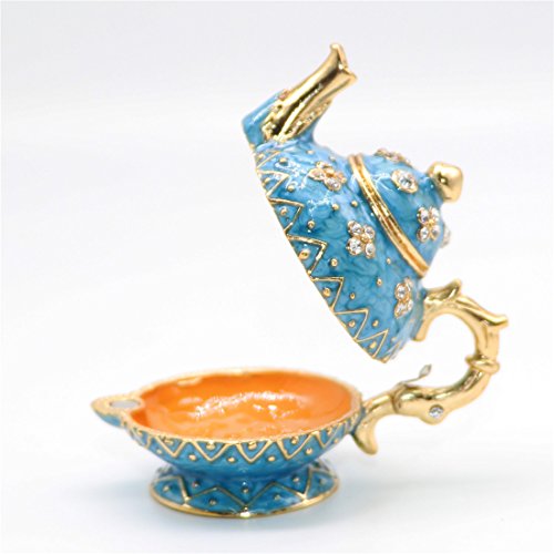 Waltz&F Retro Light Blue Teapot Trinket Box Hinged Hand-Painted Figurine Collectible Ring Holder #TOP4
