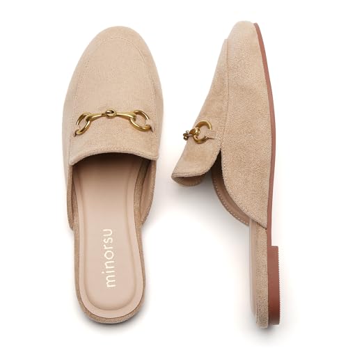Image of Minorsu Buckle Mules for Women Flats Loafers Shoes for Work Office Business | Slip on,Round Toe,Backless,Slides, Casual