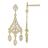 14k Yellow Gold with Rhodium with Rhodium-Plated Filigree Chandelier Dangle Earrings