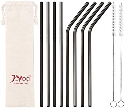 JOYECO Stainless Steel Straws Metal Reusable for 20oz Tumblers Rumblers Drinking Beverage Set of 8, Black