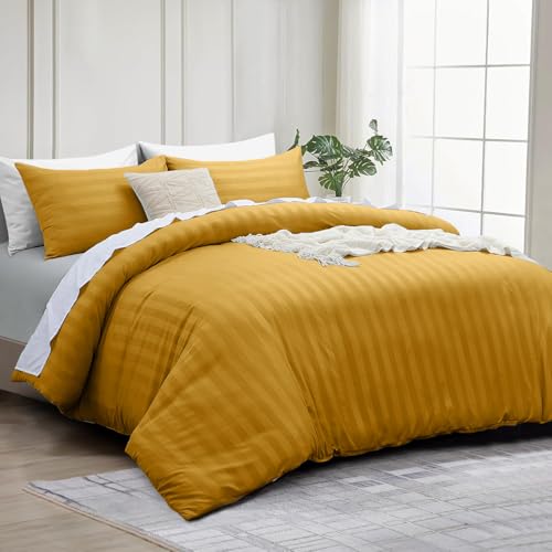 Housse de couette king size ocre anti-plis en microfibre douce