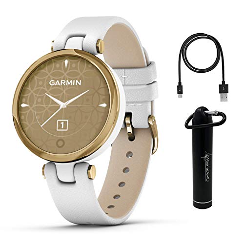 Wearable4U Garmin Lily Women’s Fitness Classic Smartwatch Power Bundle (Light Gold Bezel with White Italian Leather Band), Gift for Mom