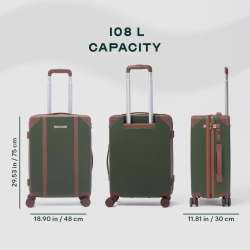 Image of Assembly Vintage 28 Inch (75 cm) Large Check-in Trolley Bag Hard Shell Polycarbonate Suitcase Retro Classic Design with TSA Lock 8 Spinner Wheels Green