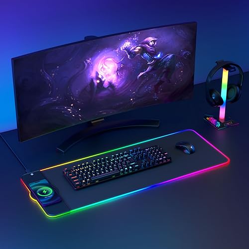 Hcman Charging RGB Gaming Mouse Pad - Wireless 15W Mousepad LED Extra Large Mouse Mat 80 * 30cm, 10 Light Modes Gaming Room Accessories, Computer Keyboard Mat Fast Charging Desk Mat for Gaming, Black - Image 5