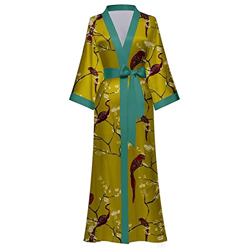 LIUZIXI Kimono-Bademantel Für Damen, Sexy, Lässig, Flamingo, Bedruckt, Mit V-Ausschnitt, Morgenmantel, Satin-Bademantel, Vertuschen, Für Hochzeit, Brautjungfer, Pyjama, Party, Loungewear, Ge Cover