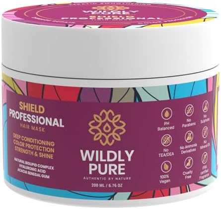 Wildly Pure Professional Keratin Hair Spa Mask for Dry, Frizzy & Damaged Hair | With Plant Keratin & Hyaluronic Acid | 8 Weeks of Color Protection | 33% Reduction in hair Loss | 200ML (Shield)