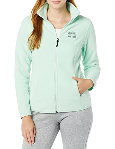 Amazon Essentials Disney | Marvel | Star Wars | Princess Chaqueta de Forro Polar con Cremallera Completa y Cuello Perkins Mujer, Marvel Comic Logo, L