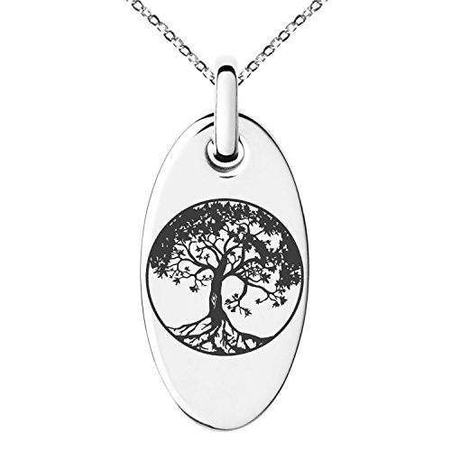 Tioneer Acier Inoxydable Arbre de la Vie Collier Pendentif Petit Charme Ovale