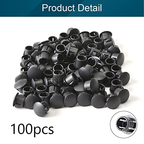 Image of Heyiarbeit 100pcs Hole Plugs 5 /16 inch / 8mm Nylon Plastic Round Snap in Type Locking Hole Tube Furniture Fencing Post Pipe Insert End Caps Black Tone
